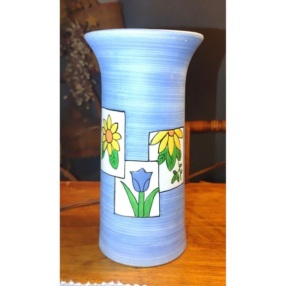 Homemade Pottery vase with flowers 8" h - Picture 3 of 5